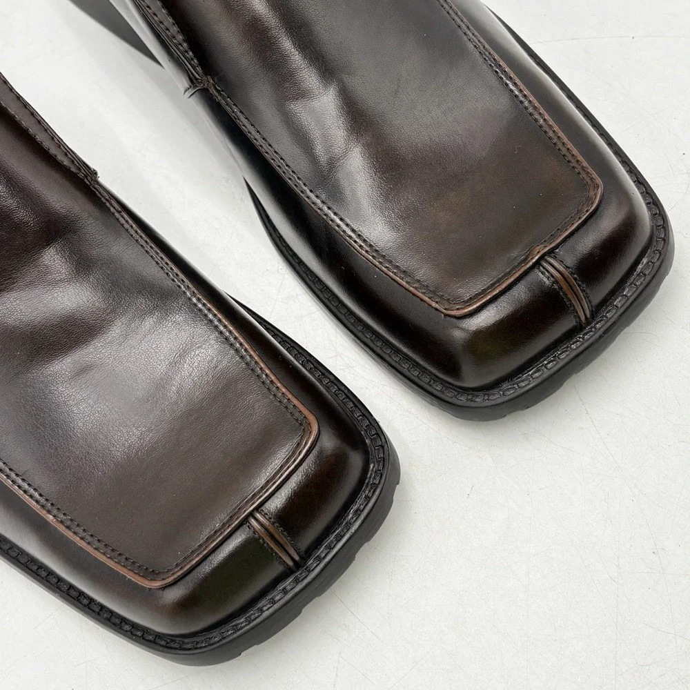 Borelli Bordeaux Mens 10.5 Brown Slip On Dress Shoes Square Toe Loafers